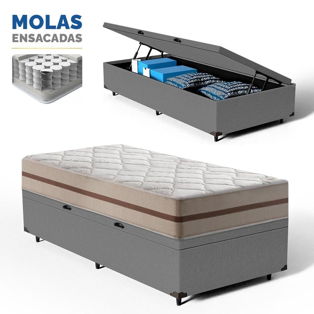 Cama Box Baú com Colchão de Molas Ensacadas Classic Pocket Solteiro 78cm - Imagem 3