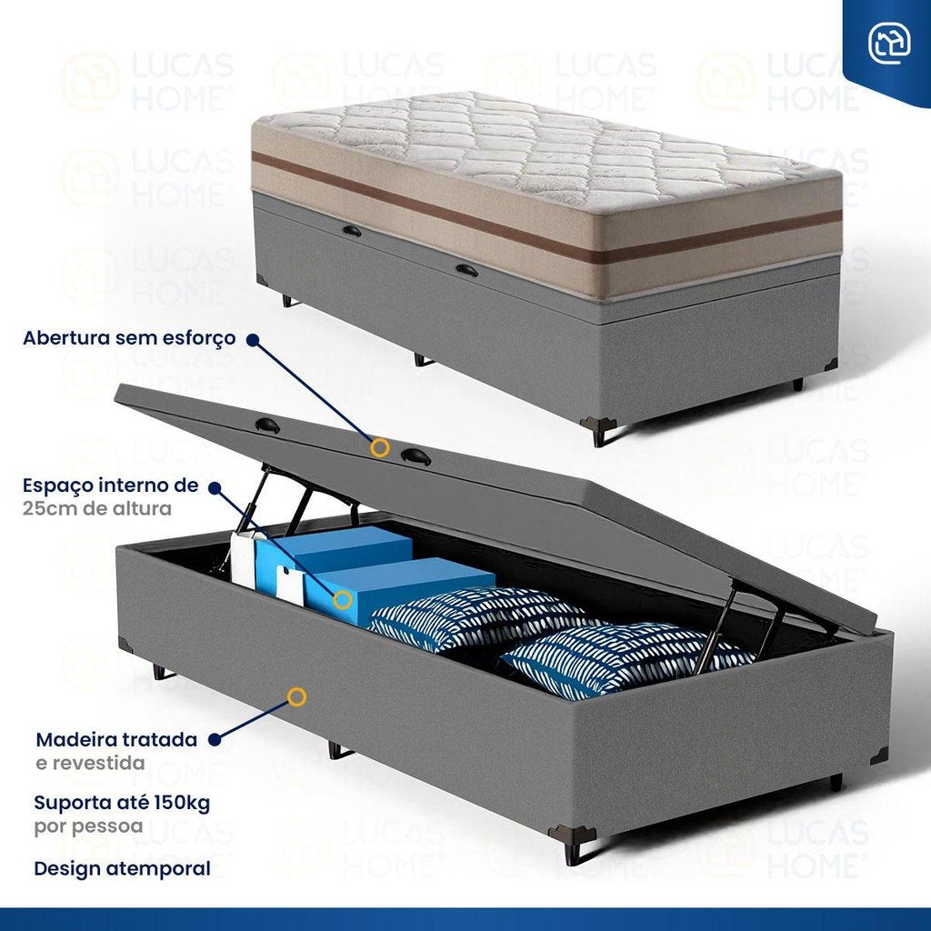 Cama Box Baú com Colchão de Molas Ensacadas Classic Pocket Solteiro 78cm - Imagem 6
