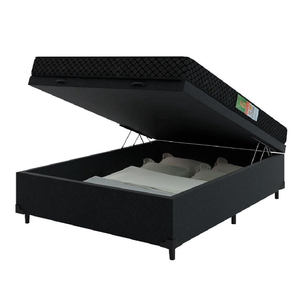 Cama Box Com Baú Casal Colchão Espuma 138x188x53cm Polar Branco / Preto - Imagem 6
