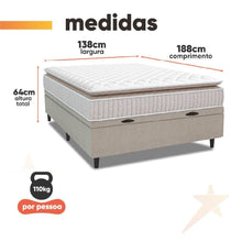 Cama Box Baú Colchão Casal Molas Ensacadas City Pillow Top 138x188x64cm Branco / Bege Hellen - Imagem 3