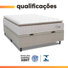 Cama Box Baú Colchão Casal Molas Ensacadas City Pillow Top 138x188x64cm Branco / Bege Hellen - Imagem 5