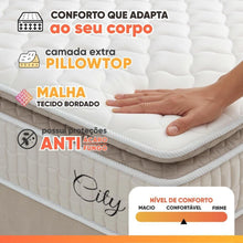 Cama Box Baú Colchão Casal Molas Ensacadas City Pillow Top 138x188x64cm Branco / Bege Hellen - Imagem 6