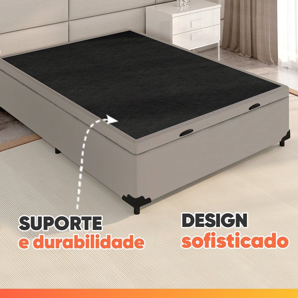 Cama Box Baú Colchão Casal Molas Ensacadas City Pillow Top 138x188x64cm Branco / Bege Hellen - Imagem 9