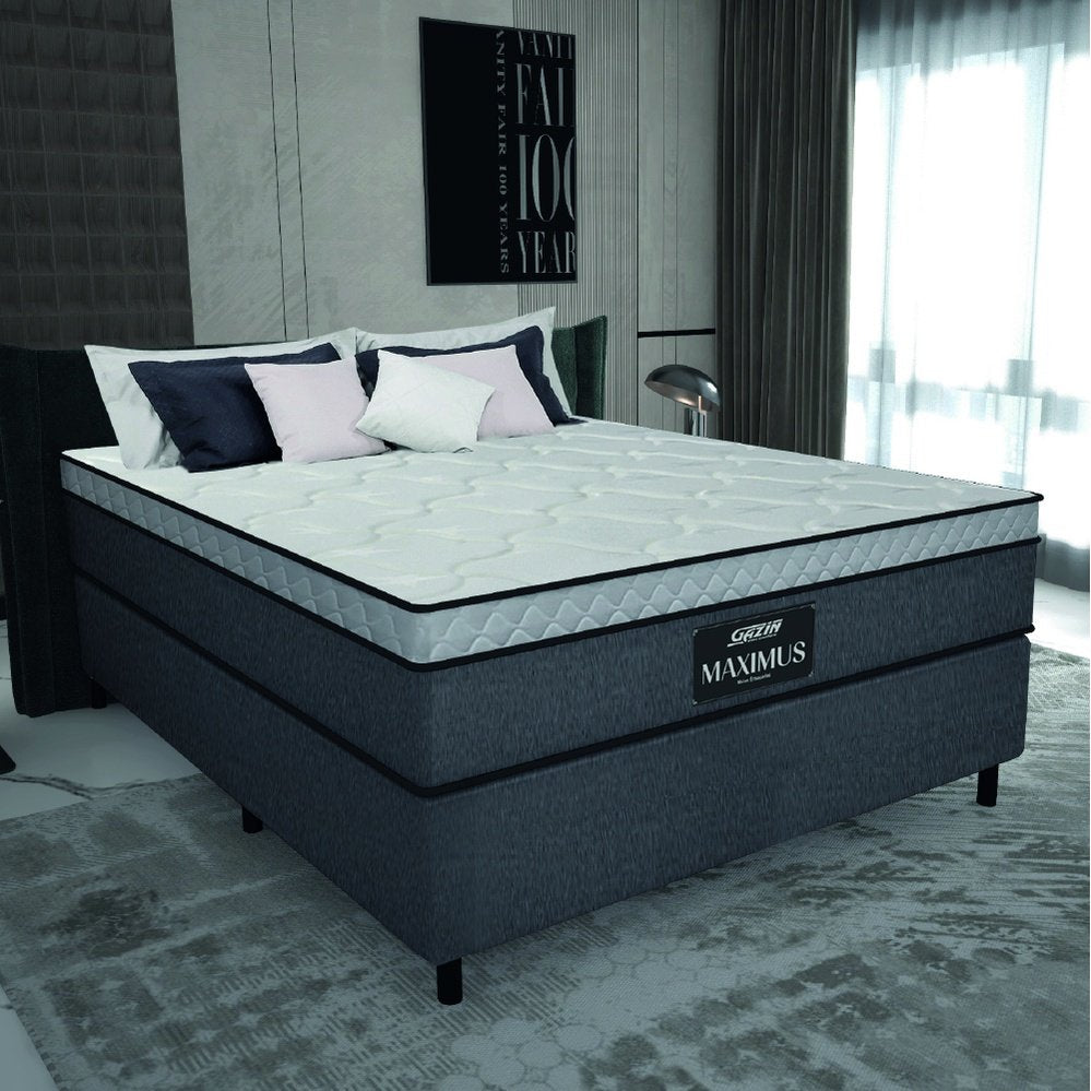 Cama Box Casal Colchão Gazin Molas Ensacadas 138x188x62cm Linho Grafite / Preto - Suporta até 120Kg por Pessoa - Imagem 2