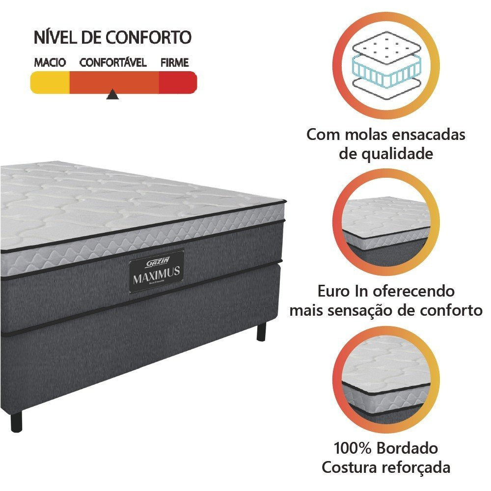 Cama Box Casal Colchão Gazin Molas Ensacadas 138x188x62cm Linho Grafite / Preto - Suporta até 120Kg por Pessoa - Imagem 5