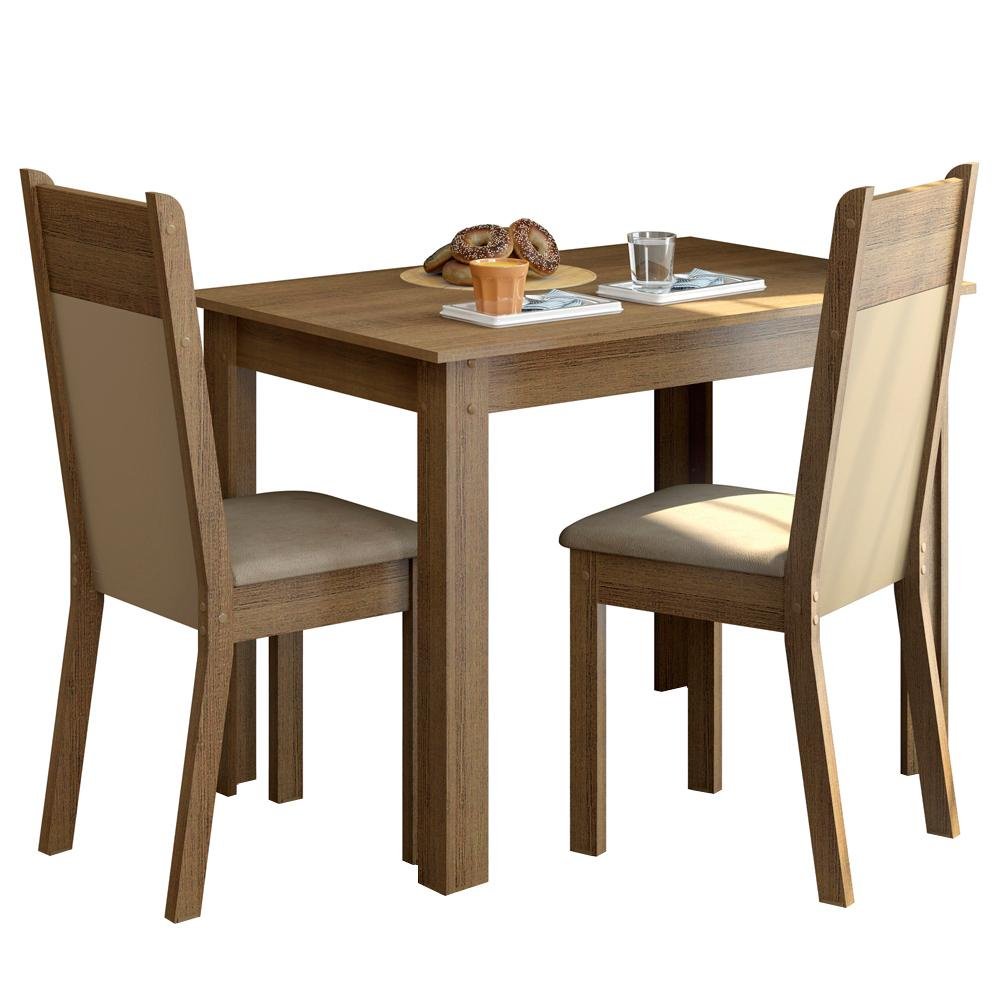 Conjunto Sala de Jantar Mesa Tampo de Madeira com 2 Cadeiras - Imagem 2