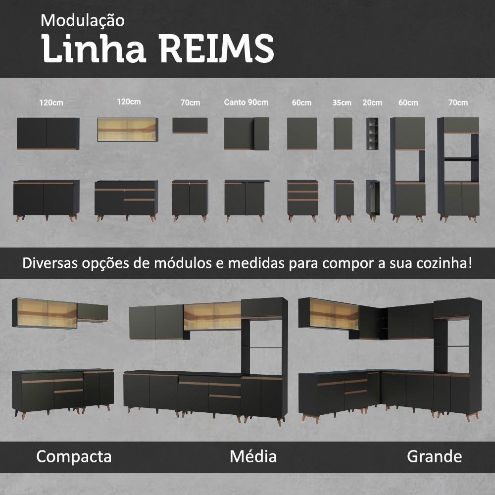 Armário de Cozinha Aéreo 2 Portas de Correr de Vidro Reflex Preto - Imagem 8