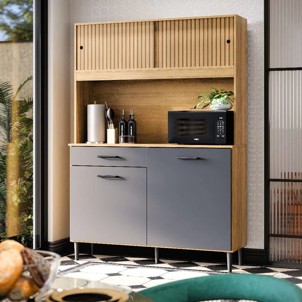 Armário De Cozinha Compacto Com 4 Portas E 1 Gaveta - Imagem 2